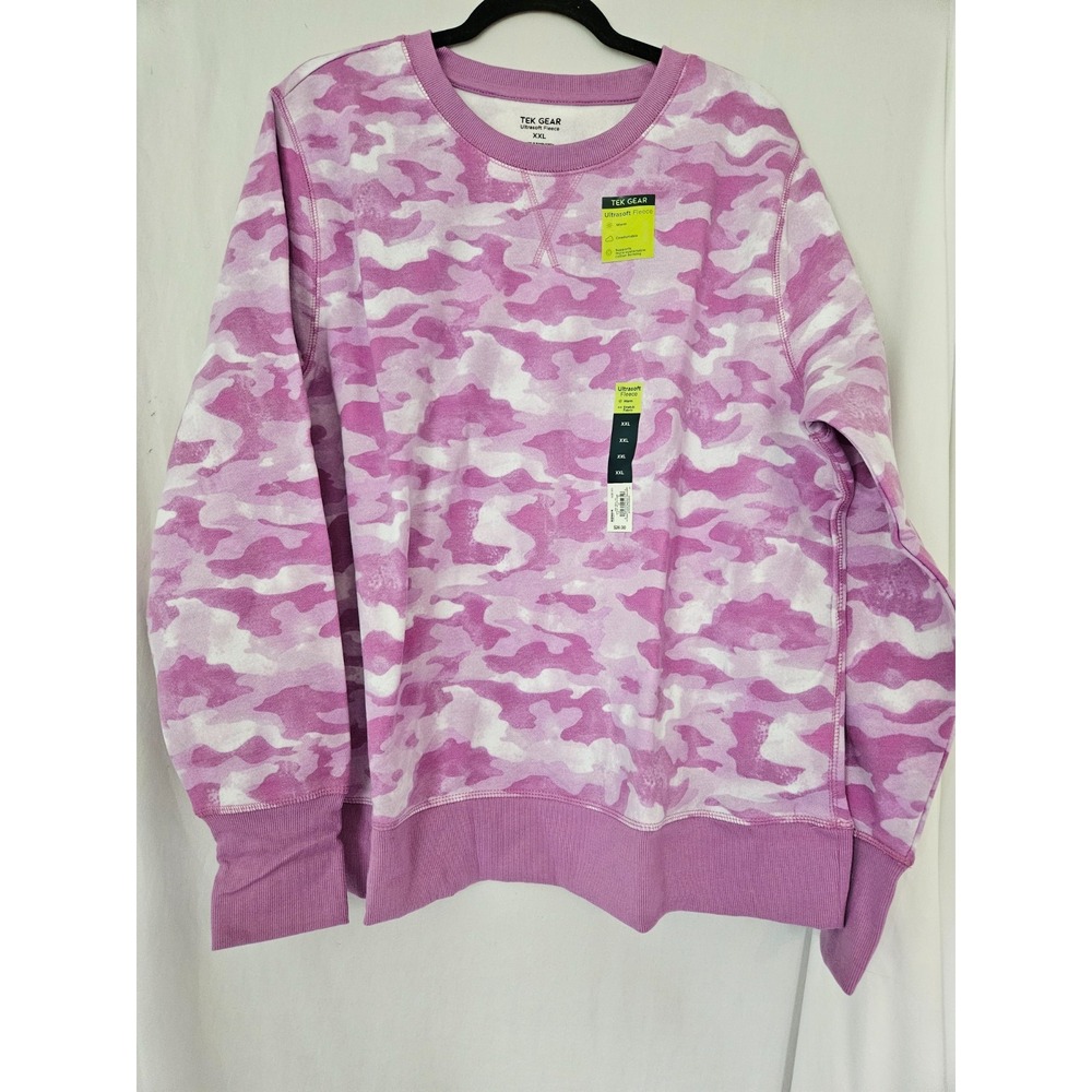 Tek Gear Sweatshirt Womens 2XL Pink Camo Ultrasoft Fleece Crew Neck